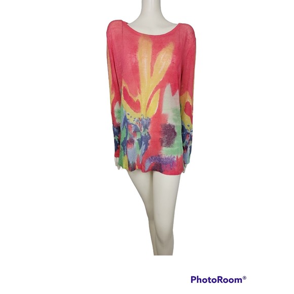 Krimson Klover Hand Painted Watercolor Sheer Pullover Tunic Linen 728 Folly - Picture 8 of 12